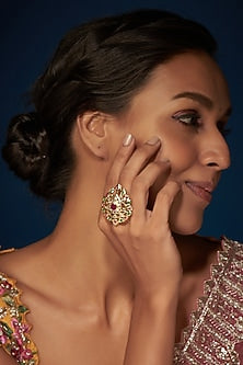 Gold Finish Kundan Polki Ring
