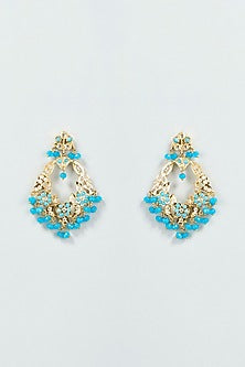 Gold Finish Kundan Polki Dangler Earrings