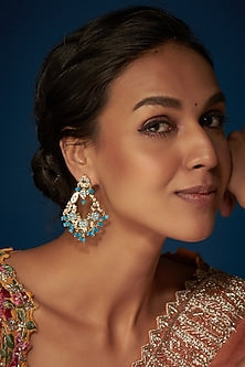 Gold Finish Kundan Polki Dangler Earrings
