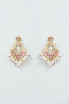 Gold Finish Kundan Polki & Pearl Dangler Earrings