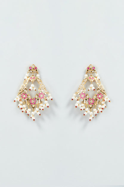 Gold Finish Kundan Polki & Pearl Dangler Earrings