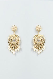 Gold Finish Kundan Polki & Pearl Dangler Earrings