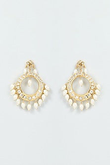 Gold Finish Kundan Polki & Pearl Chandbali Earrings