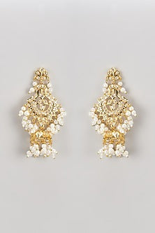 Gold Finish Kundan Polki & Pearl Jhumka Earrings