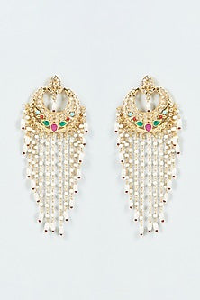 Gold Finish Kundan Polki & Pearl Chandbaali Earrings