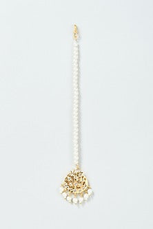 Gold Finish Kundan Polki & Pearl Maang Tikka