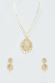 Gold Finish Kundan Polki & Pearl Long Necklace Set