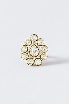 Gold Finish Kundan Polki Ring
