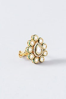Gold Finish Kundan Polki Ring