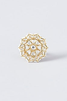 Gold Finish Kundan Polki & Pearl Ring