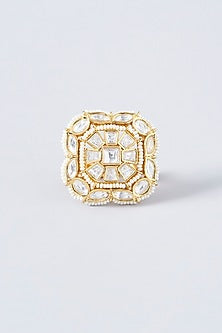 Gold Finish Kundan Polki & Pearl Ring