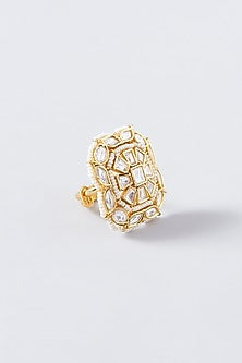 Gold Finish Kundan Polki & Pearl Ring