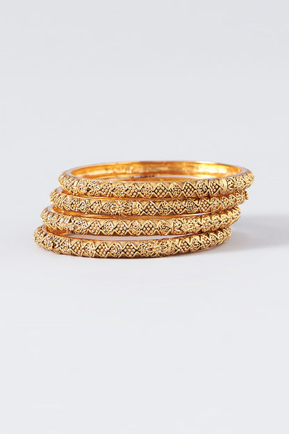 Gold Finish Temple Bangles (Set Of 4)