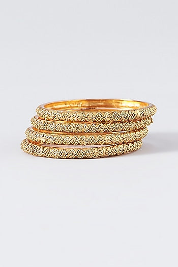 Gold Finish Temple Bangles (Set Of 4)