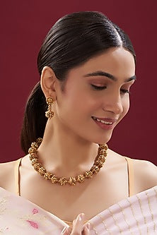 Gold Finish Kundan Polki Temple Mala set