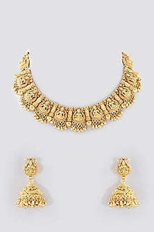 Gold Finish Kundan Polki Temple Necklace Set