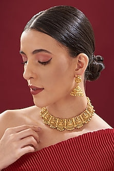 Gold Finish Kundan Polki Temple Necklace Set