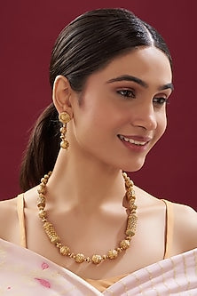 Gold Finish Kundan Polki Temple Mala Set