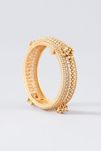Gold Finish Kundan Polki Temple Bangles (Set Of 2)