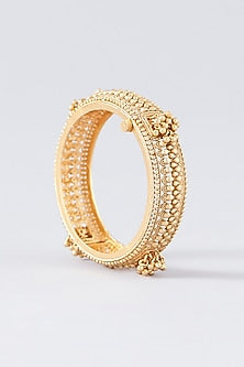Gold Finish Kundan Polki Temple Bangles (Set Of 2)