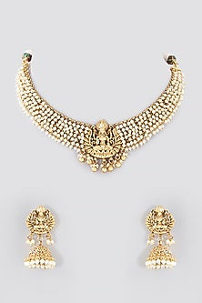 Gold Finish Pearl Temple Necklace Set
