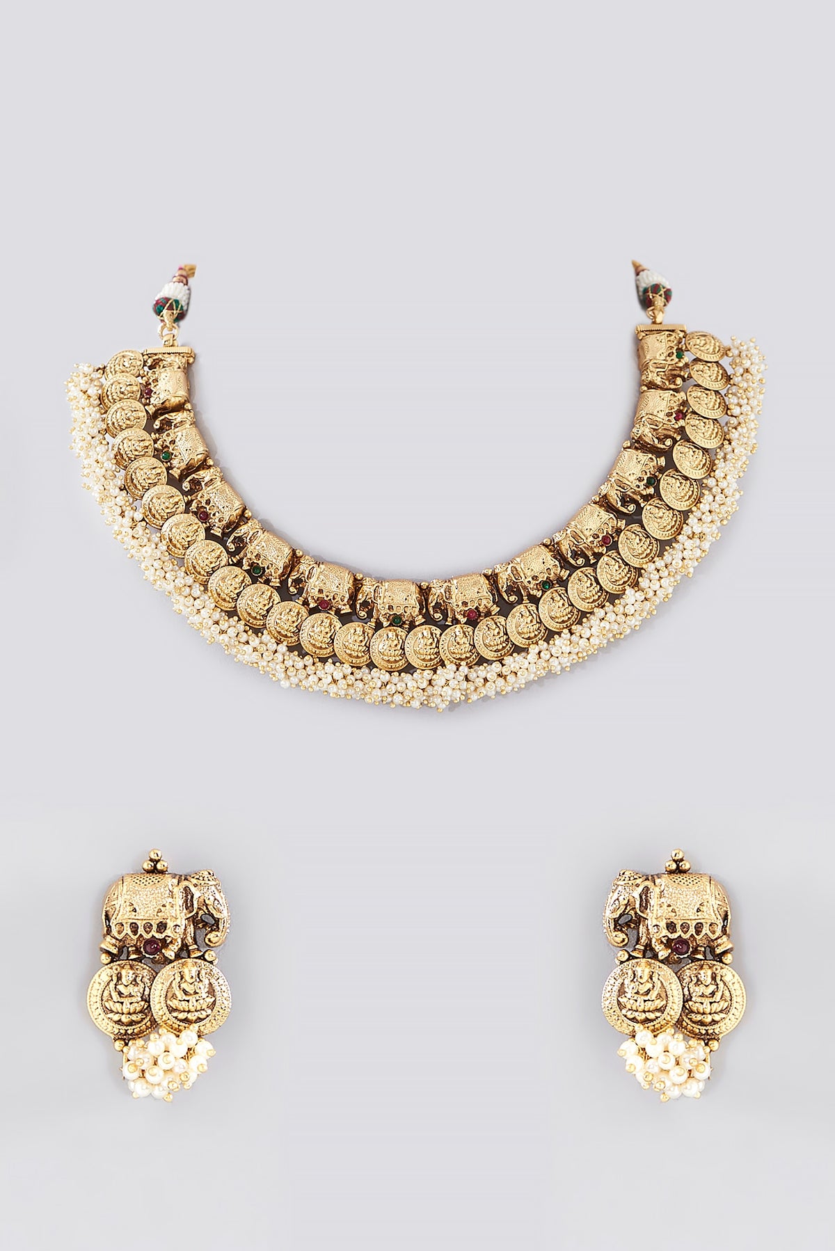 Gold Finish Pearls Temple Necklace Set