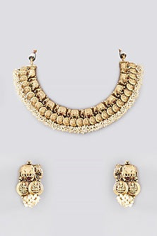 Gold Finish Pearls Temple Necklace Set