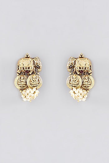 Gold Finish Pearls Temple Necklace Set