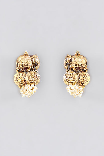 Gold Finish Pearls Temple Necklace Set