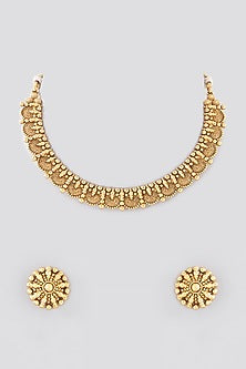 Gold Finish Kundan Polki Temple Necklace Set