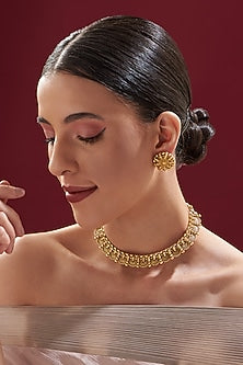 Gold Finish Kundan Polki Temple Necklace Set
