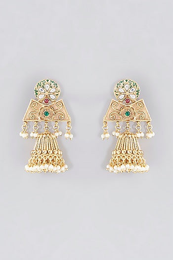 Gold Finish Kundan Polki Temple Necklace Set