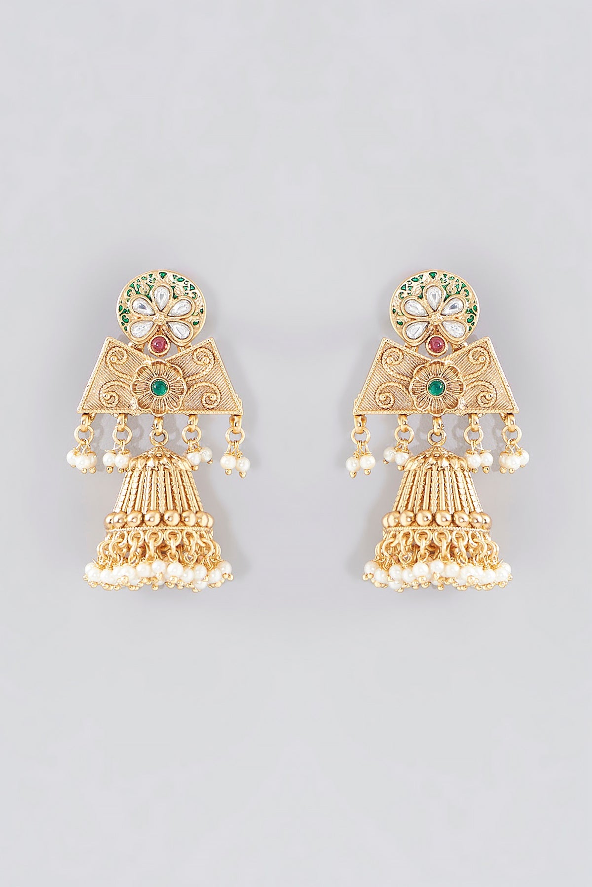 Gold Finish Kundan Polki Temple Necklace Set
