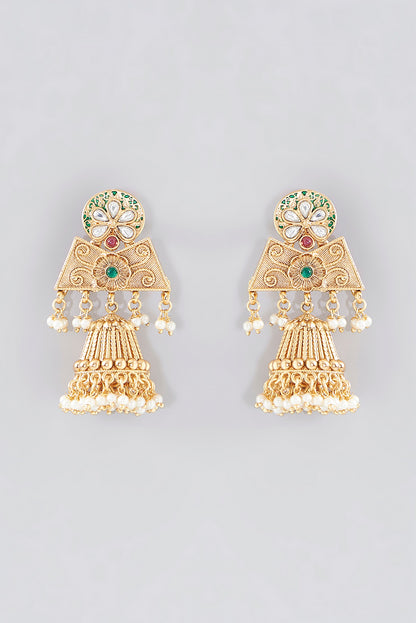 Gold Finish Kundan Polki Temple Necklace Set