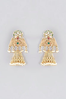 Gold Finish Kundan Polki Temple Necklace Set