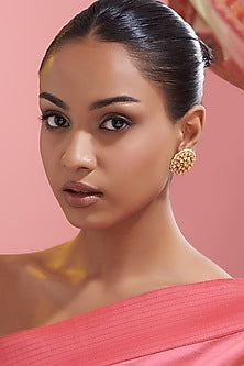 Gold Finish Kundan Polki Stud Earrings