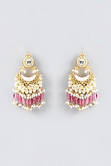 Gold Finish Kundan Polki & Red Stone Dangler Earrings
