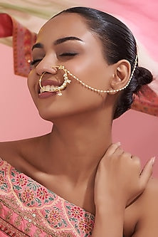 Gold Finish Pearl Nose Ring