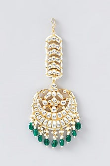 Gold Finish Kundan Polki & Green Stone Maangtikka