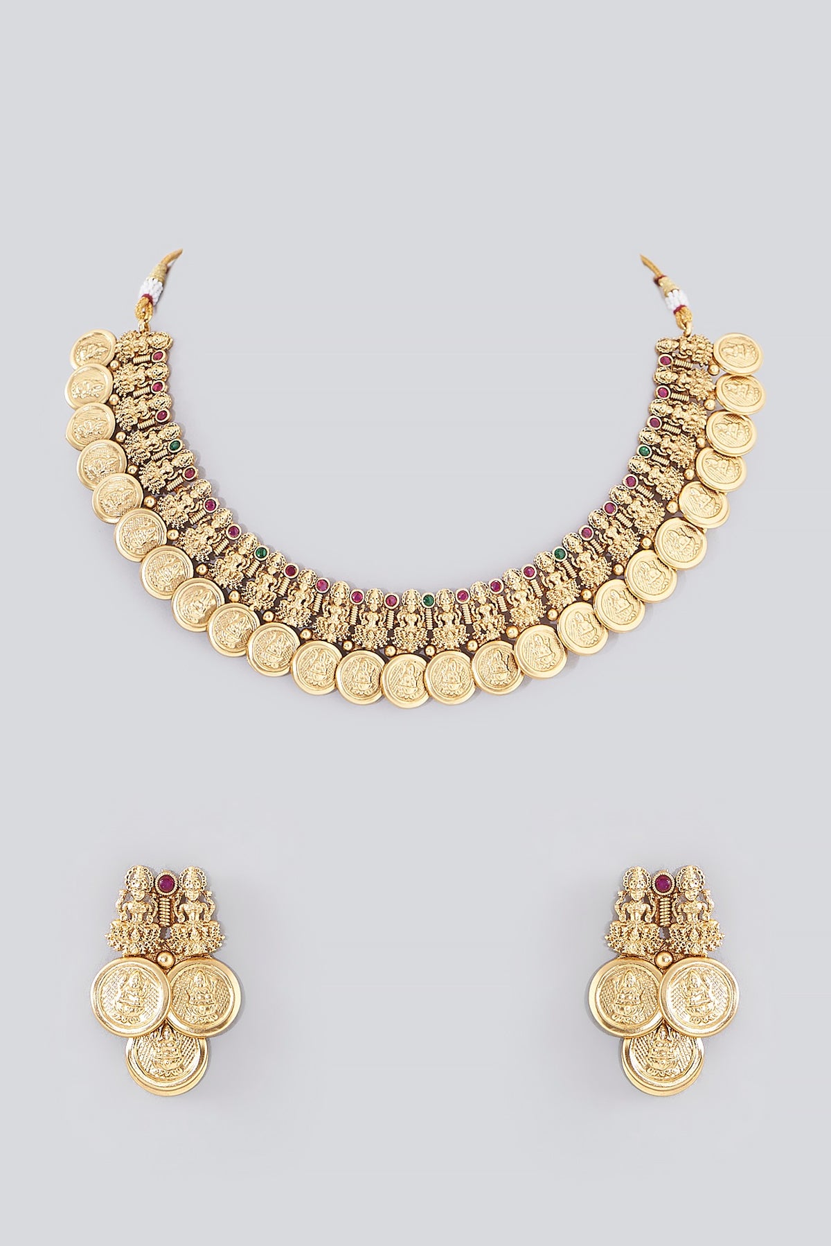 Gold Finish Kundan Polki Temple Necklace Set