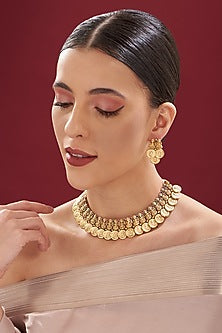 Gold Finish Kundan Polki Temple Necklace Set