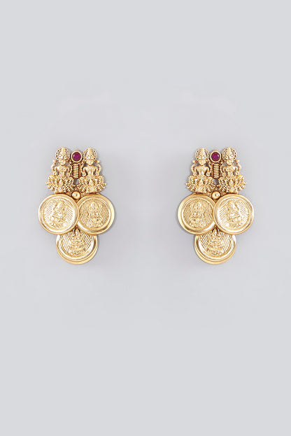 Gold Finish Kundan Polki Temple Necklace Set