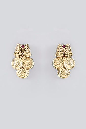 Gold Finish Kundan Polki Temple Necklace Set