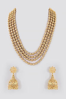 Gold Finish Temple Layered Mala Set