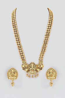Gold Finish Temple Long Necklace Set
