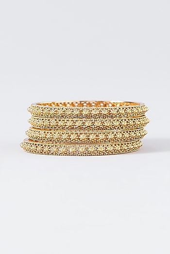 Gold Finish Temple Bangles (Set Of 4)