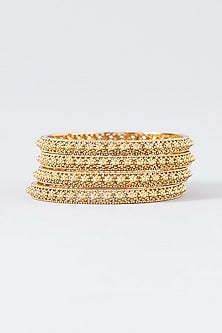 Gold Finish Temple Bangles (Set Of 4)