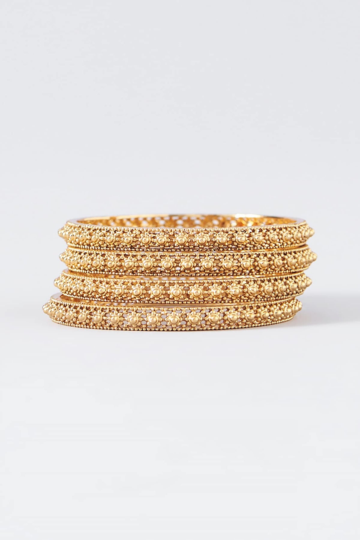 Gold Finish Temple Bangles (Set Of 4)