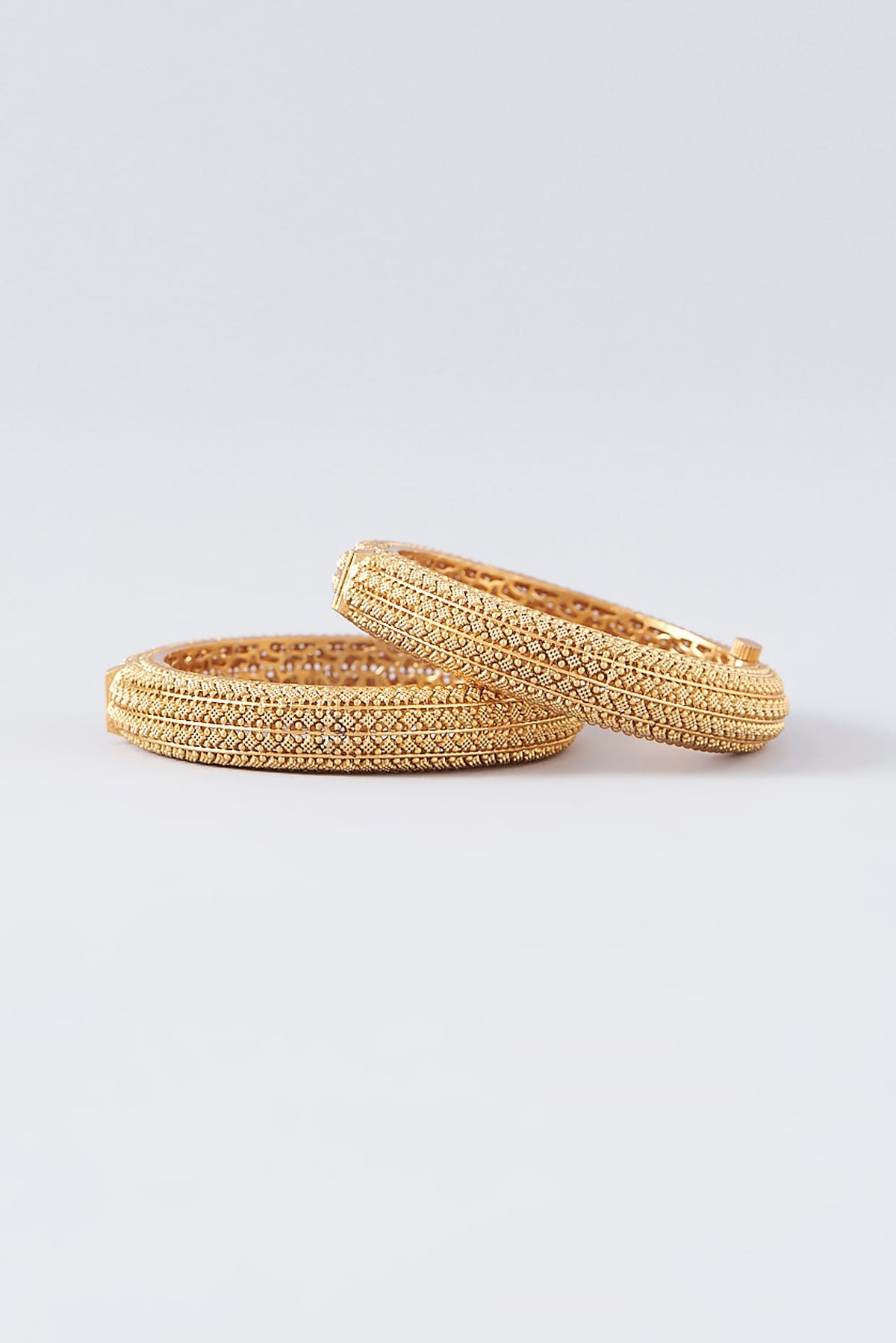 Gold Finish Kundan Polki Temple Bangles (Set Of 2)