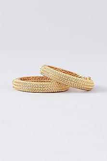 Gold Finish Kundan Polki Temple Bangles (Set Of 2)
